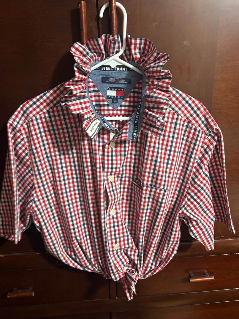 Upcycled/Reloved Tommy Hilfiger Red/Navy/White Check Short-Sleeve Shirt - Picture 1 of 6